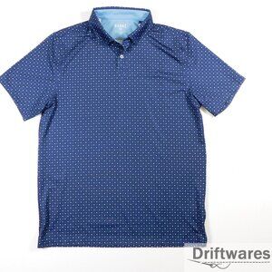 RHONE Performance Stretch Mens Medium Navy Blue Polo Shirt Diamond Print